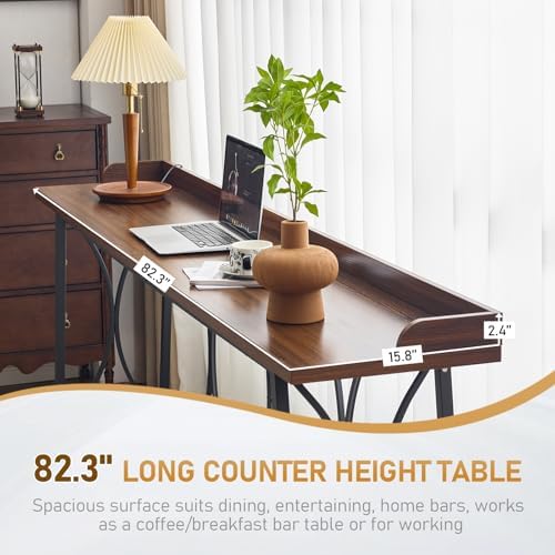 82.3" Bar Table, Counter Height Table with Back Rail, Brown in Brown, alternate view 4