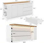 82.7" Large Bar Table Kitchen Station, Home Bar Unit with Lighting, 3 Drawers & 4 Shelves, Bar Cabinets, alternate view 2