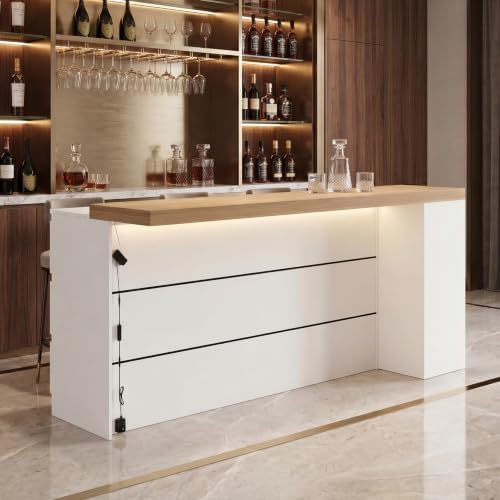 82.7" Large Bar Table Kitchen Station, Home Bar Unit with Lighting, 3 Drawers & 4 Shelves, Bar Cabinets, alternate view 4