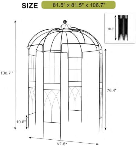 82" x 82" x 107" Metal Garden Arbor Arch, Gazebo Style with Double Doors for Climbing Plants, Wedding & Patio, alternate view