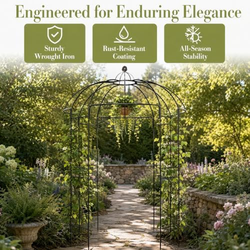 82" x 82" x 107" Metal Garden Arbor Arch, Gazebo Style with Double Doors for Climbing Plants, Wedding & Patio, alternate view