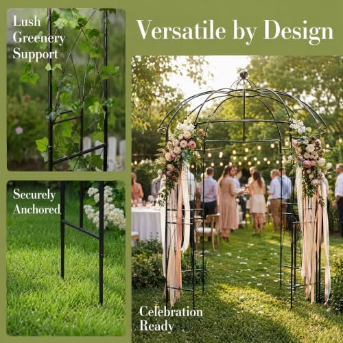 82" x 82" x 107" Metal Garden Arbor Arch, Gazebo Style with Double Doors for Climbing Plants, Wedding & Patio, alternate view