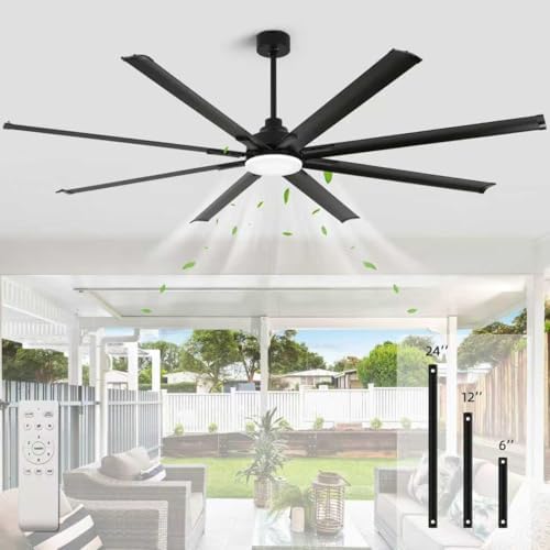 84 Inch Industrial Ceiling Fans with Light, Large Ceiling Fan with 8 Reversible Aluminum Blades, 3CCT, 6-Speed