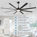 84 Inch Industrial Ceiling Fans with Light, Large Ceiling Fan with 8 Reversible Aluminum Blades, 3CCT, 6-Speed, alternate