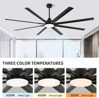 84 Inch Industrial Ceiling Fans with Light, Large Ceiling Fan with 8 Reversible Aluminum Blades, 3CCT, 6-Speed, alternate