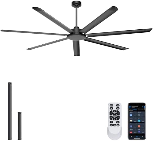84'' Industrial Ceiling Fan No Light for Shop, Garage, Black in Black