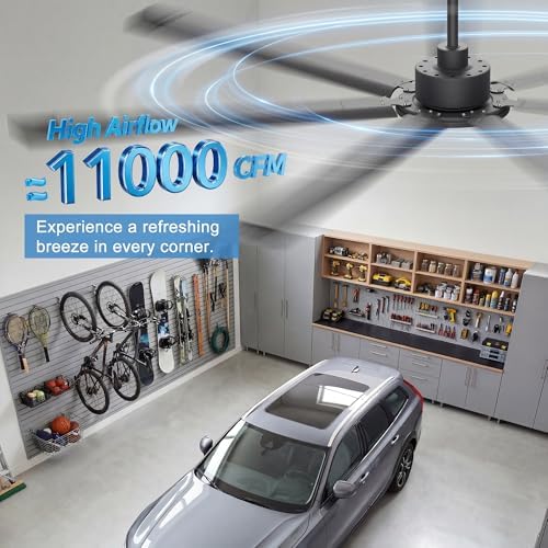84'' Industrial Ceiling Fan No Light for Shop, Garage, Black in Black, alternate view 2