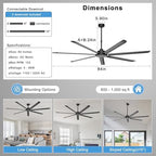 84'' Industrial Ceiling Fan No Light for Shop, Garage, Black in Black, alternate view 3
