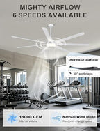 84'' Industrial Ceiling Fan with Light for Shop, Garage, White in White, alternate view 2