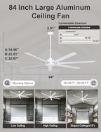 84'' Industrial Ceiling Fan with Light for Shop, Garage, White in White, alternate view 4