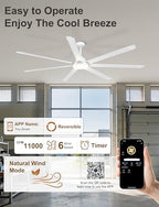 84'' Industrial Ceiling Fan with Light for Shop, Garage, White in White, alternate view 5