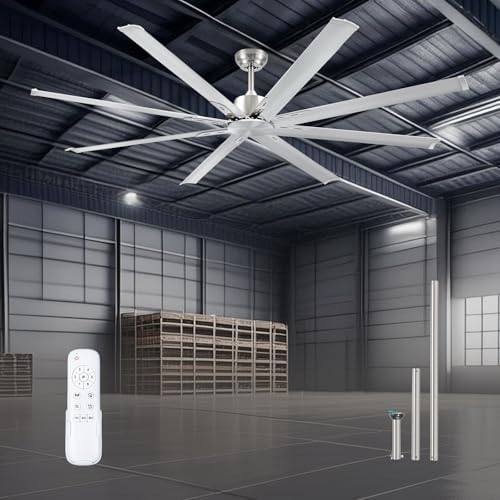 84Inch Industrial Ceiling Fan no Lights,8 Aluminum Blades, Brushed Nickel