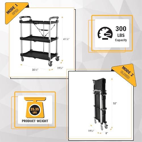 85-189 Pack N Roll Collapsible Service Cart, XL, 300LB Capacity, Black in Black, alternate view 3