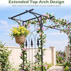 85" Metal Garden Arbor, Flat Top Arch Trellis for Climbing Plants in Black, alternate view 4