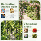 85" Metal Garden Arbor, Flat Top Arch Trellis for Climbing Plants in Black, alternate view 5