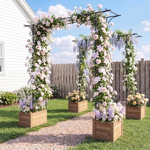 85" Metal Garden Arbor, Flat Top Arch Trellis for Climbing Plants in Black, alternate view 7