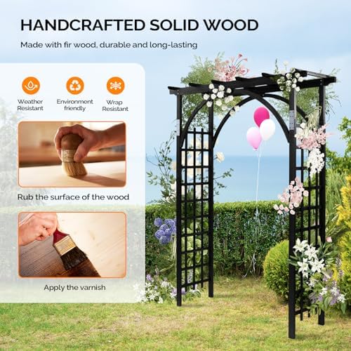 85in Wooden Arbor Garden Arch, Wedding Arch for Ceremony, Wood Trellis for Plant Climbing, Christmas Decor, alternate view 4
