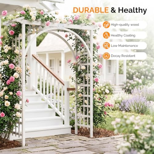 85in Wooden Arbor Garden Arch, Wedding Arch for Ceremony, Wood Trellis for Plant Climbing, Christmas Decor, alternate view 2
