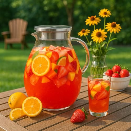85oz Glass Pitcher with Lid - 2.5L Borosilicate Carafe for Hot and Cold Drinks, Tea, Juice, and Infused Water in, alternate