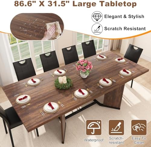 86 in Extendable Dining Table for 6 8 10 People,59"-86" Farmhouse Rectangle Extending Dining Table w/Removable, alternate