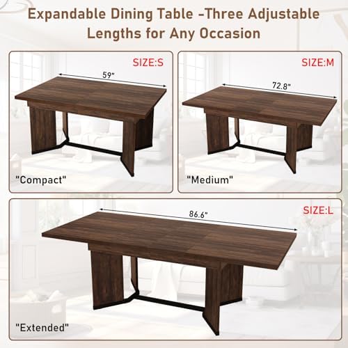 86 in Extendable Dining Table for 6 8 10 People,59"-86" Farmhouse Rectangle Extending Dining Table w/Removable, alternate