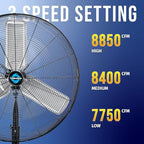 8850 CFM 30 Inch Pedestal Fan Non-Oscillating High Velocity Fan Stationary, 3 Speed 10 FT Cord Metal, alternate view 3
