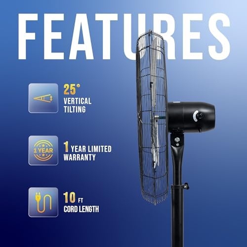 8850 CFM 30 Inch Pedestal Fan Non-Oscillating High Velocity Fan Stationary, 3 Speed 10 FT Cord Metal, alternate view 4