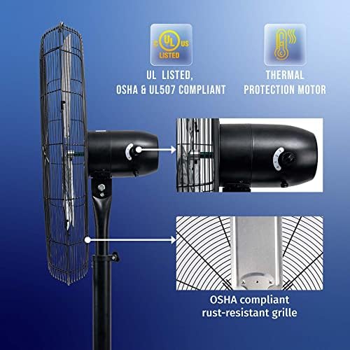 8850 CFM 30 Inch Pedestal Fan Non-Oscillating High Velocity Fan Stationary, 3 Speed 10 FT Cord Metal, alternate view 6