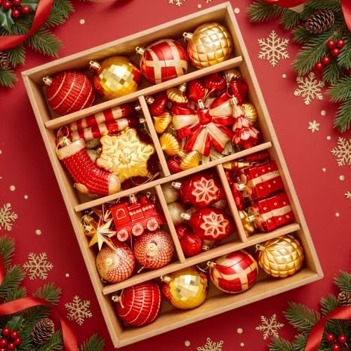 88pcs Red and Gold Christmas Ornaments Set, Christmas Tree Decorations