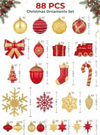88pcs Red and Gold Christmas Ornaments Set, Christmas Tree Decorations, alternate view 2