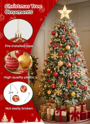 88pcs Red and Gold Christmas Ornaments Set, Christmas Tree Decorations, alternate view 5