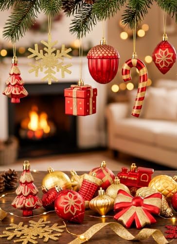 88pcs Red and Gold Christmas Ornaments Set, Christmas Tree Decorations, alternate view 6