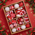 88pcs Red and White Christmas Ornaments Set, Christmas Tree Decorations