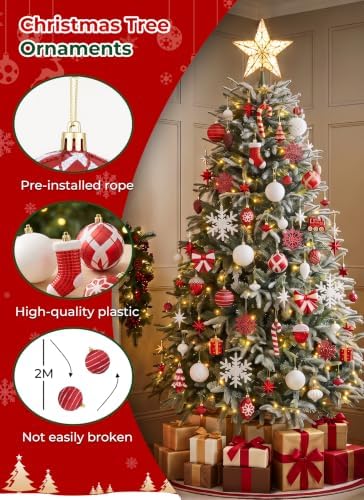 88pcs Red and White Christmas Ornaments Set, Christmas Tree Decorations, alternate view 5