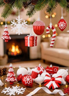 88pcs Red and White Christmas Ornaments Set, Christmas Tree Decorations, alternate view 6