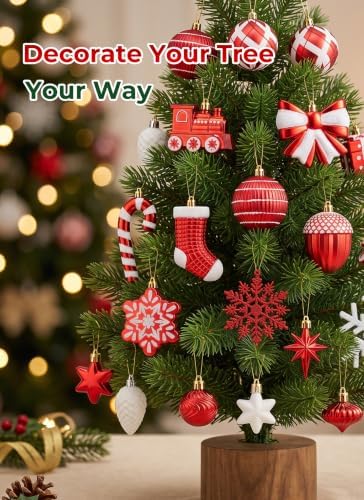 88pcs Red and White Christmas Ornaments Set, Christmas Tree Decorations, alternate view 7