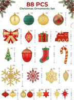 88pcs Red&Green&Gold Christmas Ornaments Set, Christmas Tree Decorations, alternate view 2