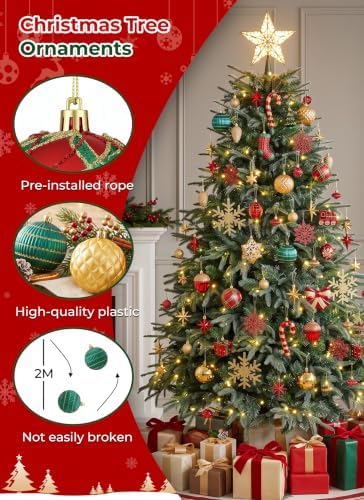 88pcs Red&Green&Gold Christmas Ornaments Set, Christmas Tree Decorations, alternate view 5
