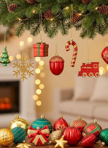 88pcs Red&Green&Gold Christmas Ornaments Set, Christmas Tree Decorations, alternate view 6