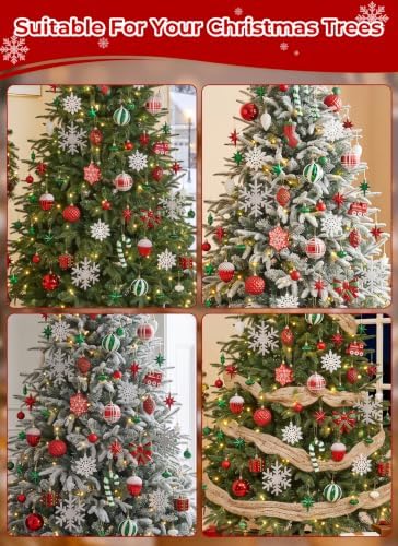 88pcs Red Green White Christmas Ornaments Set, Christmas Tree Decorations, alternate view 3