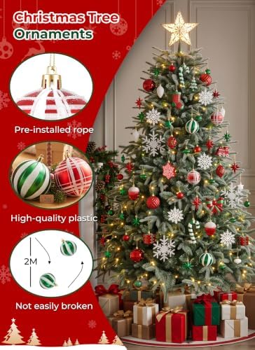 88pcs Red Green White Christmas Ornaments Set, Christmas Tree Decorations, alternate view 5