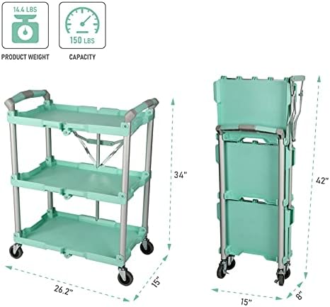 89-349 Pack-N-Roll Folding Collapsible Service Cart, 150LB Capacity, Teal, alternate view 2
