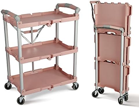 89-350 Pack-N-Roll Folding Collapsible Service Cart, 150LB Capacity, Rose