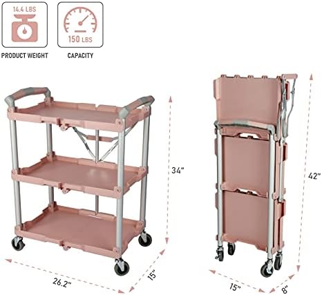 89-350 Pack-N-Roll Folding Collapsible Service Cart, 150LB Capacity, Rose, alternate view 2