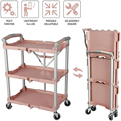 89-350 Pack-N-Roll Folding Collapsible Service Cart, 150LB Capacity, Rose, alternate view 4