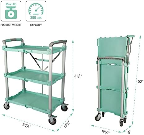 89-353 Pack N Roll Collapsible Service Cart, XL, 300LB Capacity, Teal, alternate view 2