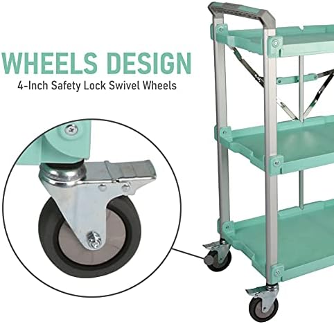 89-353 Pack N Roll Collapsible Service Cart, XL, 300LB Capacity, Teal, alternate view 7