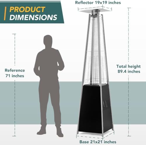 89" Pyramid Patio Heater Outdoor, Propane Flame Tower with Quartz Glass Tube, Outdoor Heaters with Wheels &, alternate view 3