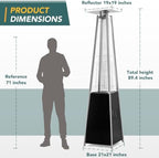 89" Pyramid Patio Heater Outdoor, Propane Flame Tower with Quartz Glass Tube, Outdoor Heaters with Wheels &, alternate view 3