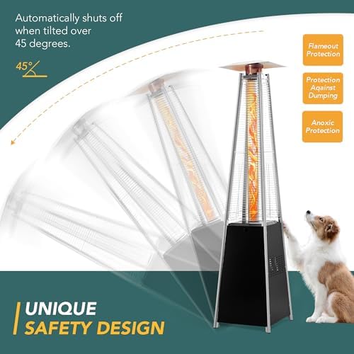 89" Pyramid Patio Heater Outdoor, Propane Flame Tower with Quartz Glass Tube, Outdoor Heaters with Wheels &, alternate view 5